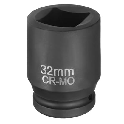 HARFINGTON 4 Point Square Socket 1" Drive 32mm Metric Square Impact Socket CR-MO Blackening Standard Wheel Sleeve Pneumatic Sleeve Tool for Auto Repair Mechanical Maintenance Home Use - size: 1"/32mm