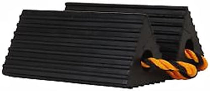PRO SOURCE Black Rubber Wheel Chocks with Reflective Rope: 13 lb, 9.6" W x 4.3" H x 5" D, Set of 2