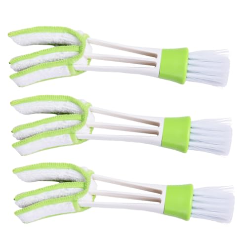 GLEAVI 3pcs Double-Ended Car Air Vent Cleaning Brush Set Green, Air Conditioner Duster for Interior Vents and Dashboard Detailing Tools