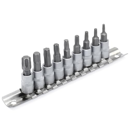 DAKCOS Torx Bit Socket Set, 1/4" Drive, 9 Pieces Star Bit Socket Set, T10 - T50, S2 Alloy Steel Bit and CR-V Drive Socket - style: 9PC 1/4"T10-50