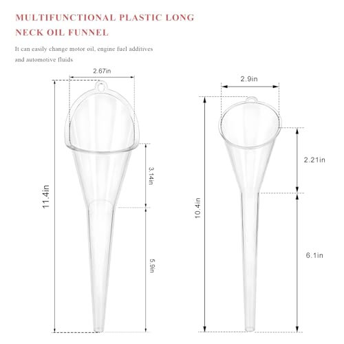 2 PCS Oil Funnel, Multi-Purpose Plastic Long Neck Oil Funnel, Automotive Use Funnels for Filling Oils Lubricants Water Diesel, Kitchen Funnels for Filling Bottles Jars (Transparent，L+S) - color: Transparent，L+S, 2 PCS