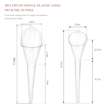 2 PCS Oil Funnel, Multi-Purpose Plastic Long Neck Oil Funnel, Automotive Use Funnels for Filling Oils Lubricants Water Diesel, Kitchen Funnels for Filling Bottles Jars (Transparent，L+S) - color: Transparent，L+S, 2 PCS