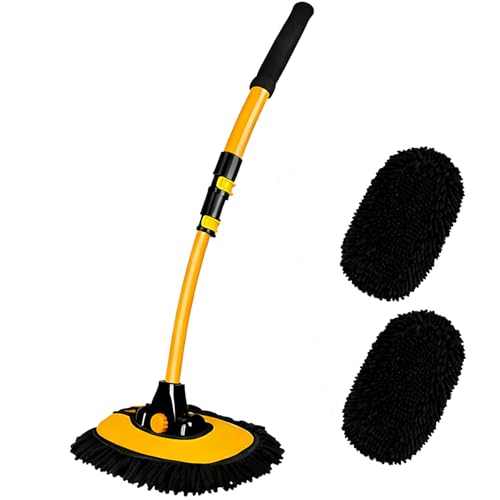Car Wash Brush with Long Handle, 15°Curved Car Cleaning Brush with Extension Pole Scratch Free, Microfiber Exterior Cleaning Mop Mitt for Washing Roof Truck Camper SUV (3)