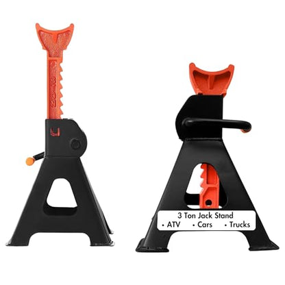 Jack Stands 3 Ton, Heavy Duty Car Jack Stand, 10.08-17.0 inch Adjustable Height for Lifted Truck, SUV, MPV and UTV/ATV, 6600 lb Capacity, 1 Pair Black & Red (Automotive Stands Set of 2) - size: 3 Ton (Standard)