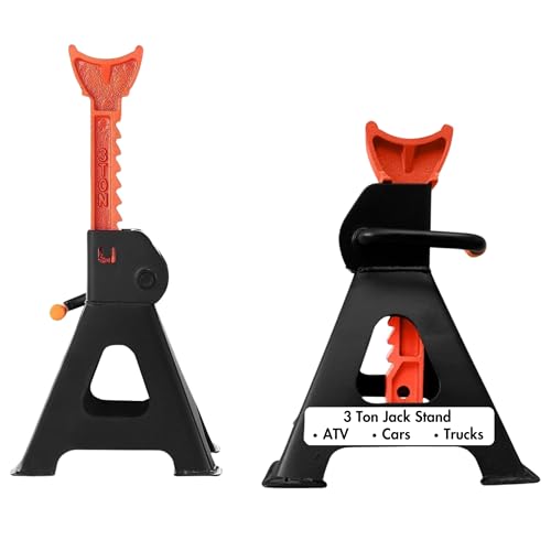 Jack Stands 3 Ton, Heavy Duty Car Jack Stand, 10.08-17.0 inch Adjustable Height for Lifted Truck, SUV, MPV and UTV/ATV, 6600 lb Capacity, 1 Pair Black & Red (Automotive Stands Set of 2) - size: 3 Ton (Standard)