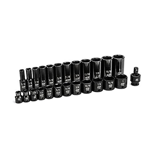 GEARWRENCH 25 Pc. 3/8" Drive 6 Pt. SAE Impact Socket Set, Standard & Deep - 84919N (Pack of 4) - size: 3/8" Drive (Pack of 4)