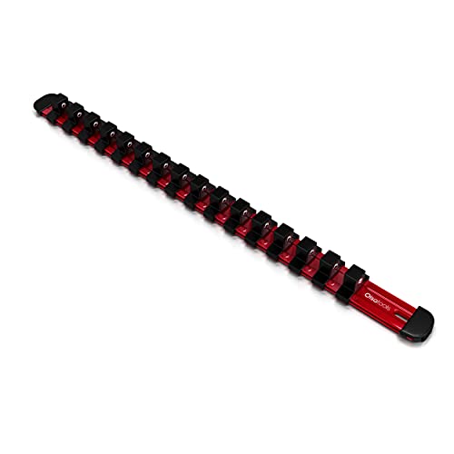 Olsa Tools 1/2-Inch Drive Aluminum Socket Organizer with Locking End Caps - Professional Quality Socket Holder - RED - 1170 - color: Red, size: 1/2-Inch Drive