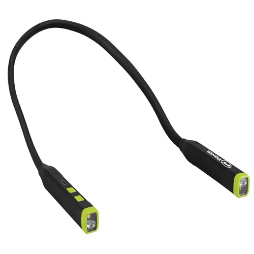 Performance Tool W2687 400+LM Li-Ion Neck Light: 2 Flex Adjustable Lighted Ends, Spotlight and Multi-Color Ambient Modes, 650mAH, 3 Hour Operation, 19.5-in Length, USB-C, Hands-Free, Black | Two flexible lighted ends with spotlight and multi-color modes,