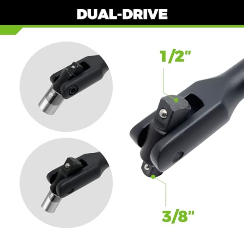 16in Dual Drive Breaker Bar 3/8 & 1/2 Swivel Head Cr-V Steel Black Coat | Spring detent ball, 360° rotating head, loosens rusted vehicle bolts, suitable for daily auto maintenance work - size: 16" Dual Drive