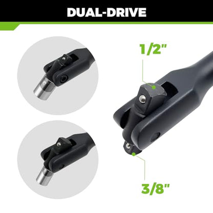 16in Dual Drive Breaker Bar 3/8 & 1/2 Swivel Head Cr-V Steel Black Coat | Spring detent ball, 360° rotating head, loosens rusted vehicle bolts, suitable for daily auto maintenance work - size: 16" Dual Drive