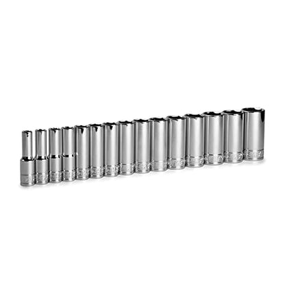 Capri Tools 3/8 in. Drive Deep Chrome Socket Set, 6-Point, 8 to 22 mm, 15-Piece - size: Deep Set / 8-22 mm