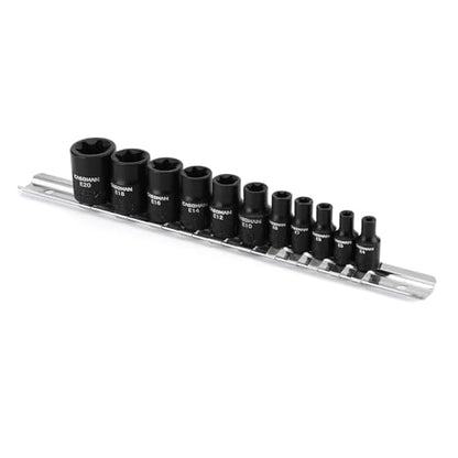 CASOMAN 11PCS Female Torx Socket Set, E Torx & Star Socket Set with Rail, E4 - E20 Torque Sockets - size: 11PCS