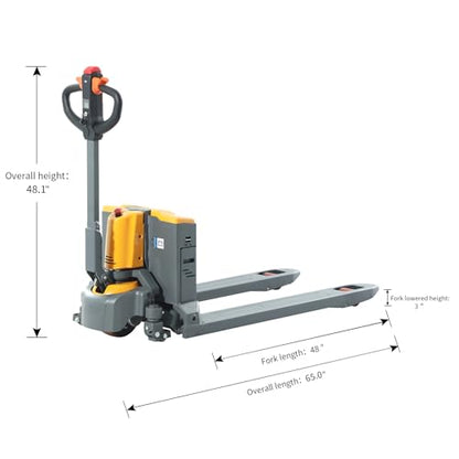 Tory Carrier Full Electric Pallet Jack, Powered Pallet Truck, 3300 lbs Capacity, 48 x 27 Forks, Li-on Battery Walkie Pallet Lift for Material Handling - color: Yellow-3300lbs