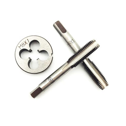 AtticZone M8 x 1.0 Metric Hand Thread Tap and Die Set, Right Hand 8 * 1.0, Alloy Tool Steel, 1 Taper Tap, 1 Plug Tap, 1 Round Die for Metal Working DIY Industrial - size: M8x1.0