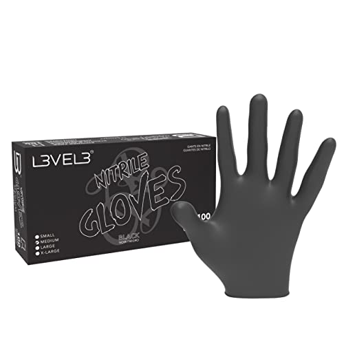 L3 Level 3 Nitrile Gloves - Professional Heavy Duty Disposable Gloves - Latex Free - Fits Snug - Box of 100 - color: Black, size: Small (Pack of 100)