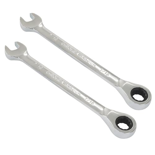 2 Pcs 7/16 Inch Ratchet Wrench Imperial Ratcheting Combination Wrench Set, 12 Point, 72 Teeth for Projects SAE Tight Spaces - size: 7/16 Inch