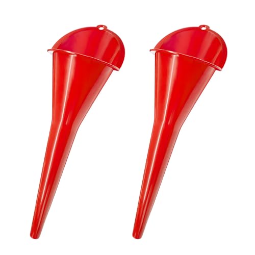 Sun Walker 2PCS Oil Funnel, Multi-Purpose Plastic Engine Oil Funnels with Long Neck, Automotive Spill Saver Funnel for Filling Fuel Diesel Lubricant Coolant & Other Liquids (Red) - color: Red