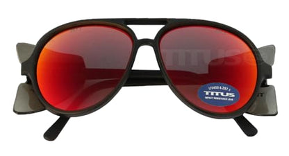 TITUS G35 Retro Aviator Z87 DOT ANSI CE Approved Safety Glasses | W/Protective Side Shields, UV400 Polycarbonate Lenses, Flexible Nylon Stems, Eye Protection, Sunglasses, Motorcycle, Shooting - color: Crimson Rev Mirror Over Smoke