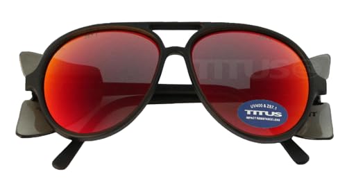 TITUS G35 Retro Aviator Z87 DOT ANSI CE Approved Safety Glasses | W/Protective Side Shields, UV400 Polycarbonate Lenses, Flexible Nylon Stems, Eye Protection, Sunglasses, Motorcycle, Shooting - color: Crimson Rev Mirror Over Smoke