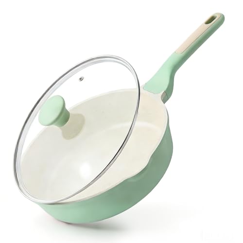 SENSARTE Nonstick Ceramic Skillet with Lid 10-inch, 3.5QT Non Toxic Deep Frying Pan, Dishwasher Safe Saute Pan with Lid, Stay-cool Handle, Healthy Induction Cooking Pot, Green - color: Mint Green, size: 10-inch/3.5QT