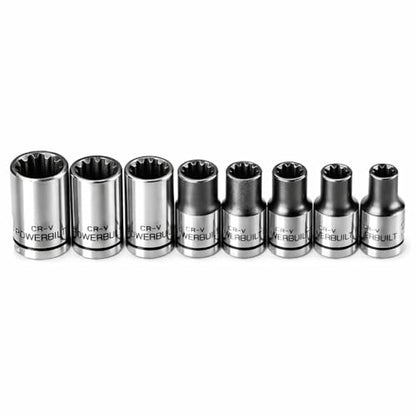 Powerbuilt 8-Piece 1/4-Inch Drive Universal Spline Socket Set with Dual Finish – Fits SAE, Metric, Hex, 6-Point, 12-Point, E-Torx, Spline, and Square Fasteners - 642053 - size: 1/4 in.
