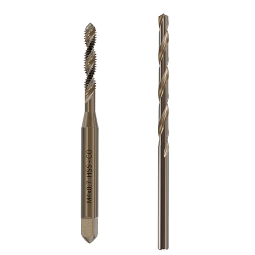 Tap and Drill Bit Set, M4x0.7 Tap and 3.3mm Twist Drill, HSS, Spiral Point | For M4x0.7 Thread Tapping and Drilling, Spiral Point Tap and Twist Drill Combo for Industrial Mechanics Metalworking - size: M4*0.7 + 3.3mm