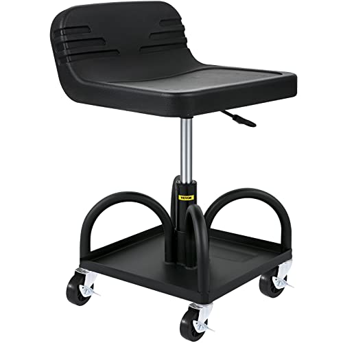 VEVOR Mobile Rolling Seat, 300LBS Capacity, 15.7" to 20.5" Adjustable Height, Mechanic Rolling Stool with Swivel Wheels and Tool Tray, for Workshop, Auto Repair Shop, Black