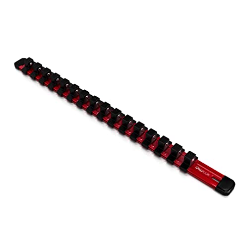 Olsa Tools Socket Organizer - 1/2-Inch Drive Socket Holder Rail - Red Aluminum Rail Stores 16 Impact or Chrome Sockets - Professional Grade Metric or SAE Socket Organizer - Part: 1012 - color: Red, size: 1/2-Inch Drive