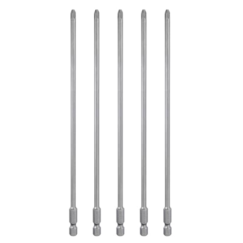 HARFINGTON 5pcs #2 Phillips Screwdriver Bit PH2 1/4" Hex Shank 8" (200mm) Long Magnetic S2 Steel Industrial Grade Screw Driver Bit Cross Head Electric Drill Bits 0.177" (4.5mm) Rod - size: PH2 x 200mm x 4.5mm