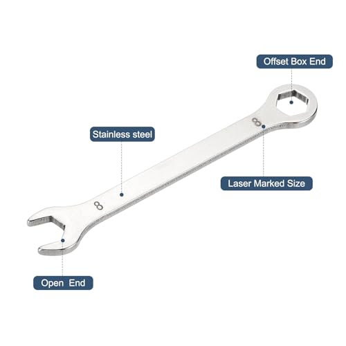 HARFINGTON 2Pcs Mini Super Thin Combination Wrench 8mm Metric 6-Point Box and Open End Stainless Steel Double Ended Spanner Tool for Automotive Pipe Furniture Machinery DIY Repair, Silver - size: 8mm