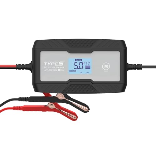Type S 26A Smart Battery Charger & Maintainer, 6V/12V/24V Fully Automatic Trickle Charger, Heavy-Duty Battery Recovery Auto-Voltage Detection IP68 Water-Resistant Safe Charging for Cars, Trucks, RVs - size: 26A
