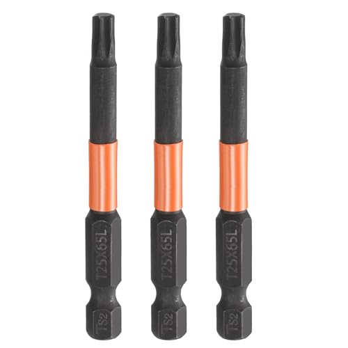 HARFINGTON 3pcs T25 Torx Head Screwdriver Bit 2.56" (65mm) Long 1/4" Hex Shank Magnetic No Hole Tamper Proof 6 Point Star Screw Driver Drill Bits Phosphate S2 Steel Industrial Power Tools - size: T25