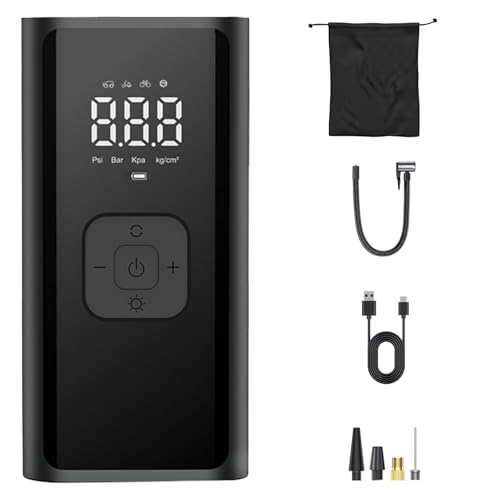 iJoy Tire Inflator Portable Air Compressor | Cordless Air Pump for Car Tires, Bikes, Balls and More | Up to 150 PSI Tire Pump With LED DIsplay, Auto Shutoff, Emergency Flashlight and More