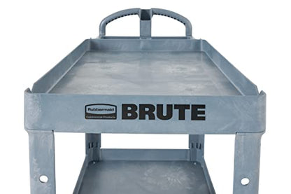 Rubbermaid Commercial Products BRUTE Heavy Duty 2-Shelf Utility/Service Cart, Large, Lipped Shelves, Ergonomic Handle, 750 lbs. Capacity, Black, for Warehouse/Garage/Cleaning/Maintenance/Stadiums - color: Gray, size: Large, style: 2-Shelf