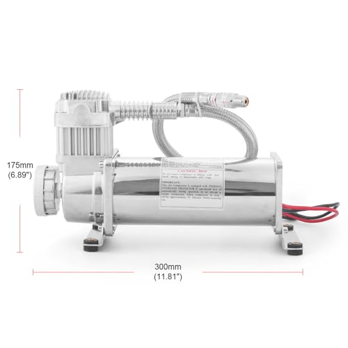 200PSI Air Ride Suspension Compressor with 1/4 NPT Hose Kit,Heavy Duty 12V 480C Air Compressor Pump for Train Horn & Air Bag Suspension, Chrome Silver Fit for Truck & Car