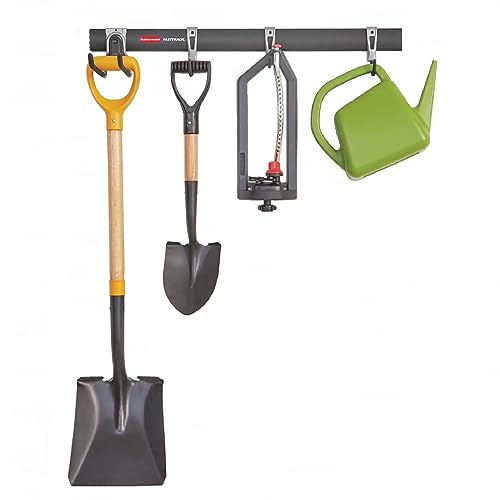 Rubbermaid FastTrack Garage Storage Utility Hooks 5 Piece Black All in One Rail Hook Kit and Tool Organizer Heavy Duty for Home/Garage/Shed/Garden - size: 1 Rail, 4 Hooks