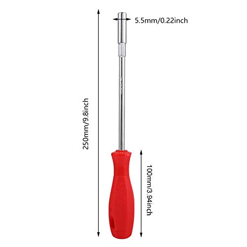 Oumefar 2PCS Hex Nut Driver, Hollow Shaft Lengthened Sleeve Screwdriver Red Plastic Handle Bit Holding Screwdriver 5.5mm(2PCS)