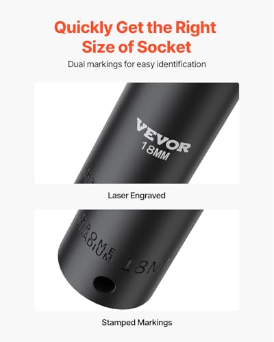 VEVOR Impact Socket Set 1/2 Inches 26 Piece Deep Sockets, 6-Point, Rugged Construction, Cr-V, 1/2 Inches Drive Socket Set Impact Metric 10mm - 36mm, with a Storage Cage - style: 1/2" 26PCS