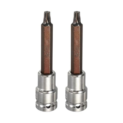 HARFINGTON 2Pcs Torx Bit Socket 1/2" Drive T40 S2 Steel 6 Point Head Long Screwdriver Drill Bits CR-V Steel Socket Adapter for Home Auto Axle Hex Nuts Bolts Repair - size: T40