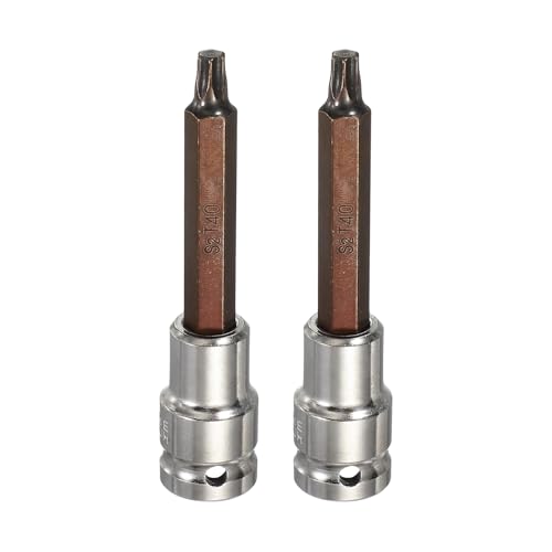 HARFINGTON 2Pcs Torx Bit Socket 1/2" Drive T40 S2 Steel 6 Point Head Long Screwdriver Drill Bits CR-V Steel Socket Adapter for Home Auto Axle Hex Nuts Bolts Repair - size: T40