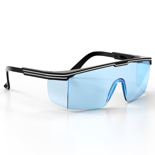 xaegistac Anti Fog Safety Glasses with Side Shields | UV400 Protective Eyewear,Impact Resistant Safety Goggles for Men Women - color: Blue Lens and Black Frame