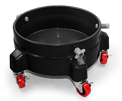 Heavy Duty Car Wash Bucket Dolly with 360° Swivel Casters | Fits 3.5–7 Gallon Buckets | 300 lb Capacity | Soap Holder | Rolling Pail Stand for Auto Detailing |Black - color: Black