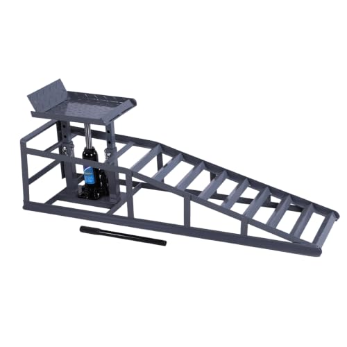 Generic 2 PCS Hydraulic Car and Truck Service Ramps Adjust Heights 9.8-15in Low Profile Hydraulic Car Ramps 5T/11000LBS Capacity for Home Garage Maintenance Oil Changes