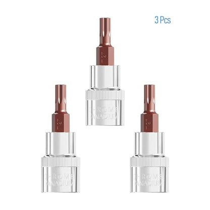 3-PC 3/8-Inch Drive T27 Torx Bit Socket, S2 Steel Bits, Heat Treated CR-V Steel Star Sockets 1.9"(48mm) Length - size: T27
