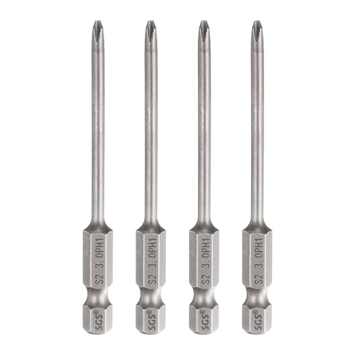 HARFINGTON 4pcs #1 Phillips Screwdriver Bit PH1 1/4" Hex Shank 3" (75mm) Long 0.12" Rod Magnetic Cross Head Drill Bits S2 Steel Industrial Screw Driver for Electric Power Tools, Gray - size: PH1 x 3" x 0.12"