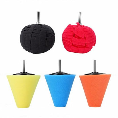 POCREATION 5 Pcs Polishing Cone Wheel Polishing Kit 6mm Shank Car Wheel Hub Buffing Sponge Pads for Easy Attaches to Standard Household Drill