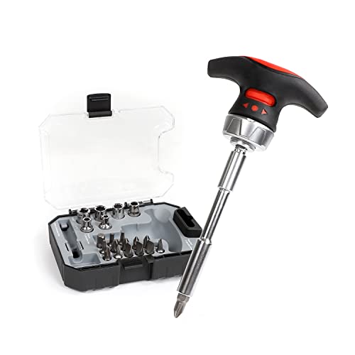 X-Steel 24 in 1 Magnetic Screwdriver, Socket Ratchet Wrench Set, Mini Racheting T-Handle Torx Slotted Phillips Square Screwdriver Set Tools Set with Portable case for Home Dorm - size: 24PCS