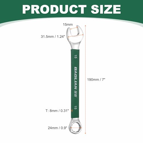 HARFINGTON 15mm Metric Combination Wrench 10 Degree Offset 12 Point Cr-V Steel Single Open End Spanner Wrenches for Automotive Repair Furniture Assembly - size: 15mm