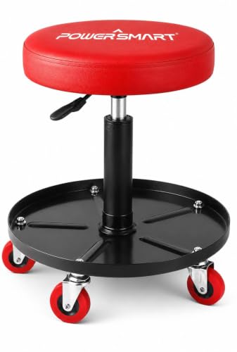 PowerSmart 330 lbs Capacity Pneumatic Roller Seat with Wheels, Adjustable Rolling Mechanic Stool with Tool Tray, Hydraulic Garage Shop Stool, Swivel Creeper Seat for Automotive Repair - size: Medium