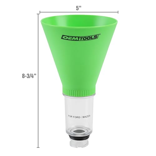 OEMTOOLS 87020 Direct Fit Oil Funnel for Ford, Mazda and Mercury, Transparent Spill Proof Threaded Funnel Oil Filler Tool for Rapid Refills, Green - size: Ford, Mazda and Mercury